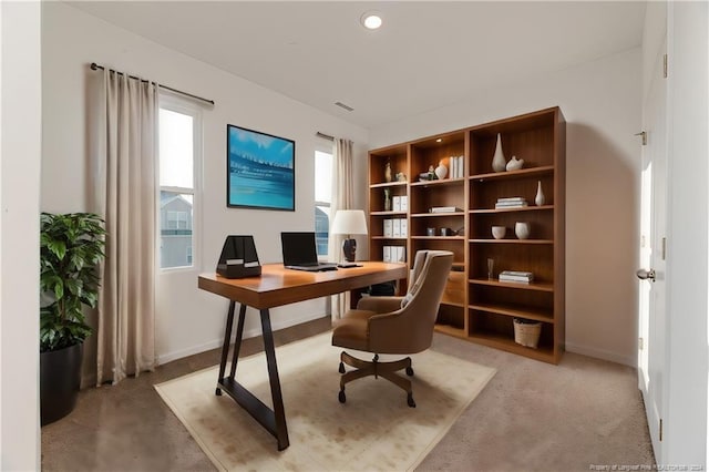 view of carpeted home office