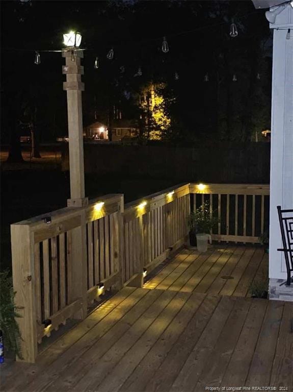 view of deck at night