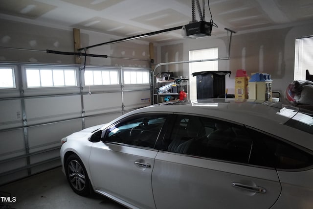 garage with a garage door opener