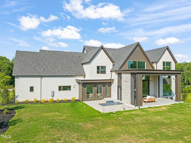 9009 Meadow Pointe Ct, Wake Forest, NC 27587 - back of house with a patio, a lawn, and stucco siding