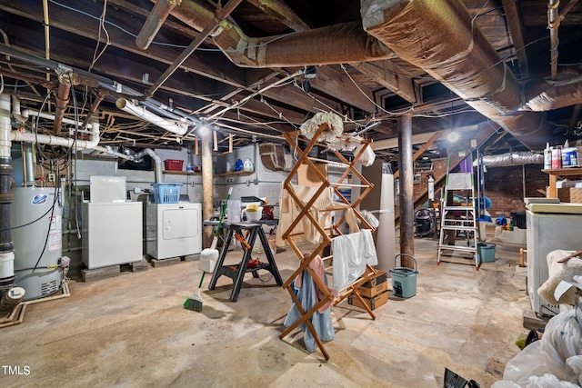 basement with separate washer and dryer and gas water heater