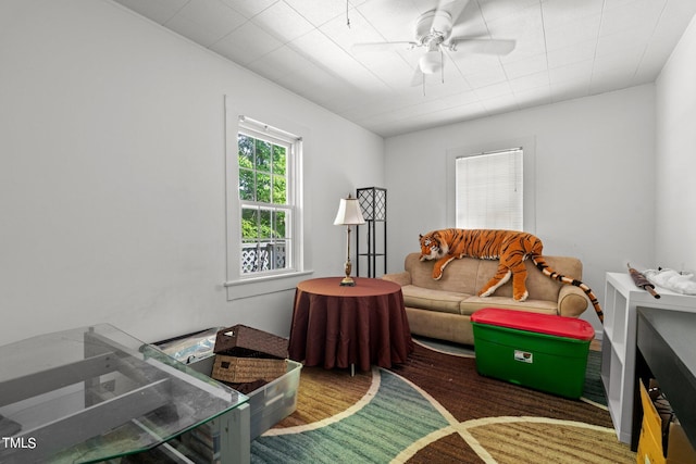 game room with ceiling fan