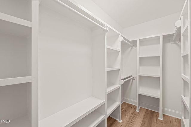 walk in closet featuring light hardwood / wood-style flooring