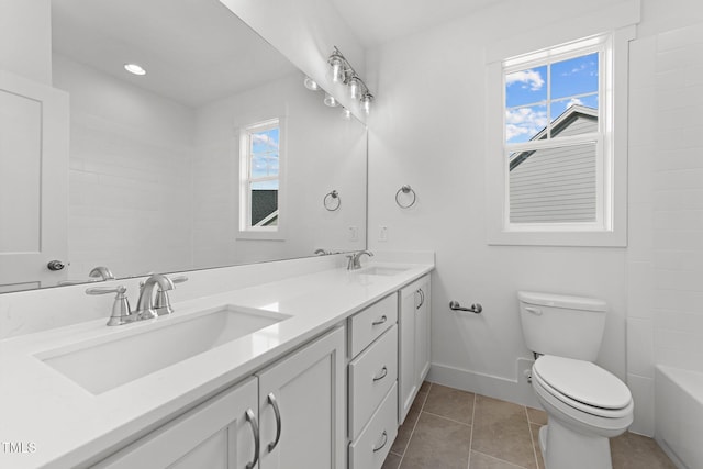 bathroom with tile patterned floors, vanity, and toilet