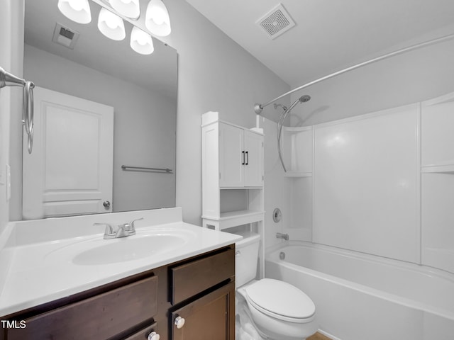 full bathroom with vanity, toilet, and bathing tub / shower combination