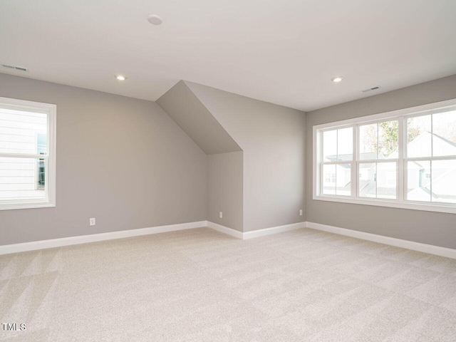 bonus room with a healthy amount of sunlight and light carpet