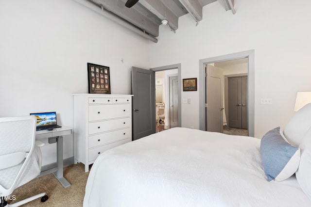 bedroom featuring carpet flooring and ceiling fan