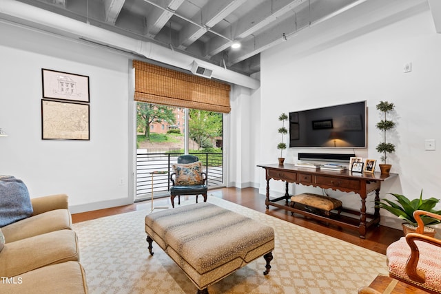 living room with hardwood / wood-style flooring