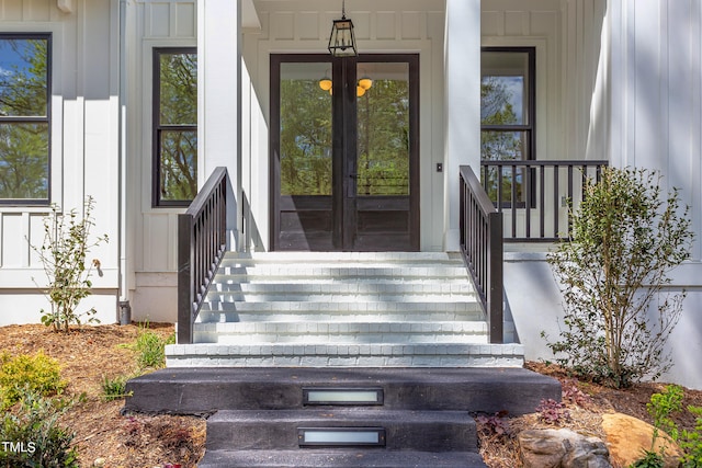 doorway to property featuring french doors