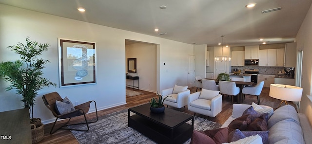 living room with dark wood-type flooring