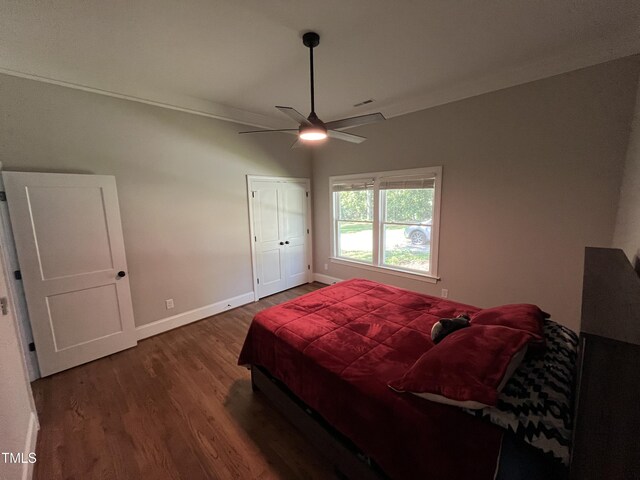 223 E Nash St, Spring Hope, NC 27882 - bedroom featuring baseboards, a ceiling fan, and wood finished floors