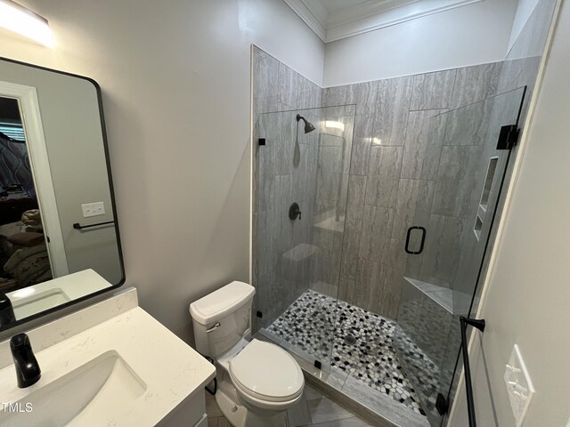 223 E Nash St, Spring Hope, NC 27882 - bathroom featuring toilet, a shower stall, and vanity