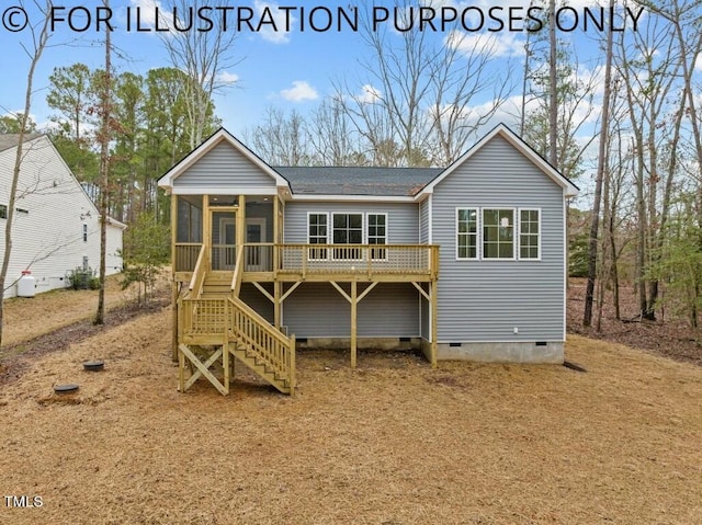 back of house with a sunroom and a wooden deck