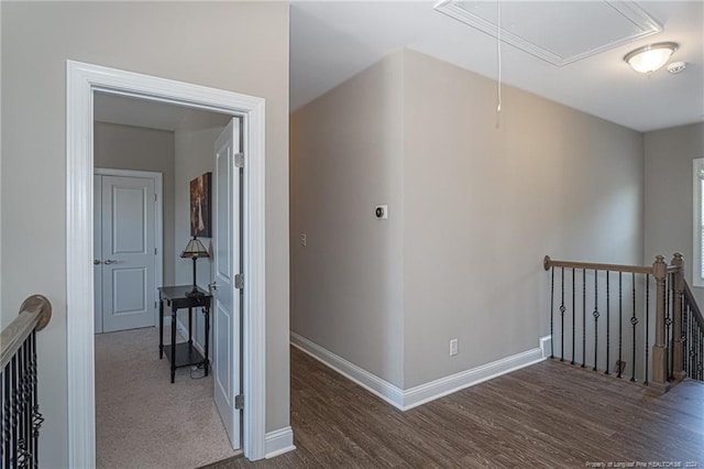 hallway featuring dark wood-type flooring