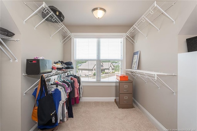 spacious closet featuring light carpet