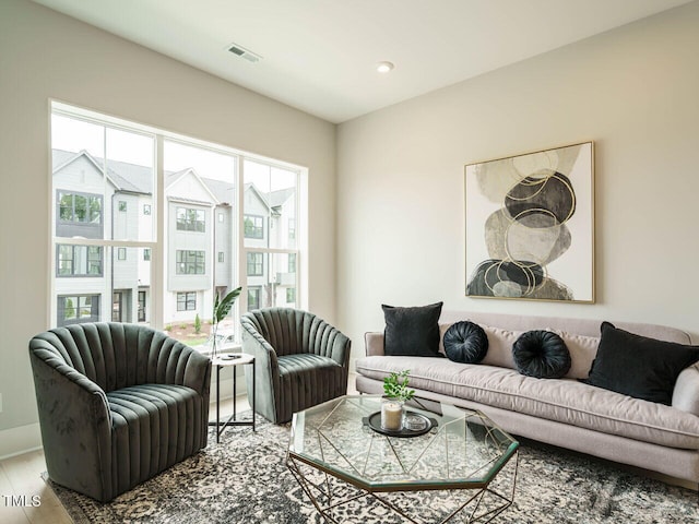 living room with wood-type flooring