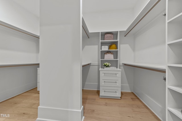 spacious closet featuring light hardwood / wood-style flooring