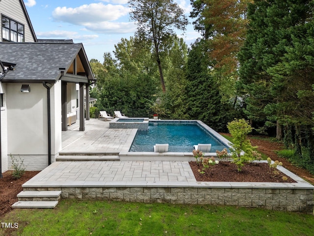 view of swimming pool with a patio