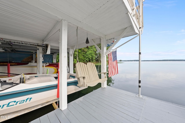 dock area with a water view