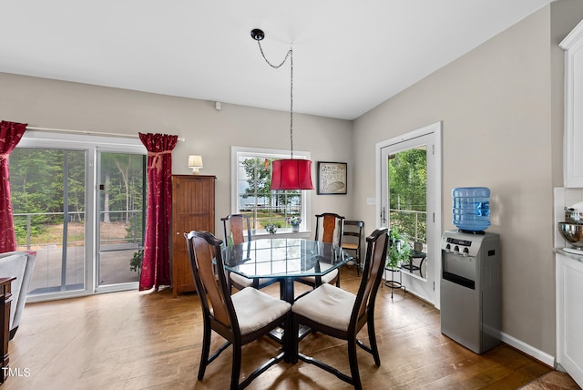 dining space featuring wood-type flooring