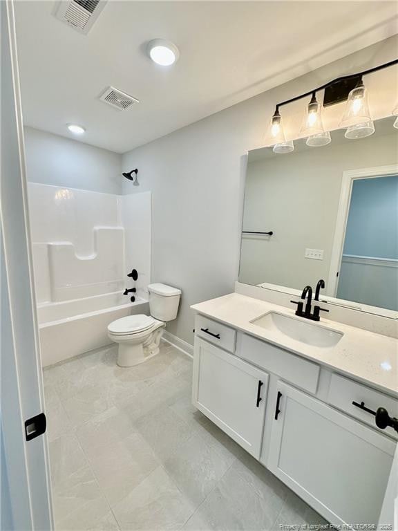 full bathroom featuring shower / tub combination, vanity, and toilet