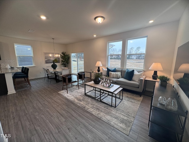 living room with dark wood-type flooring