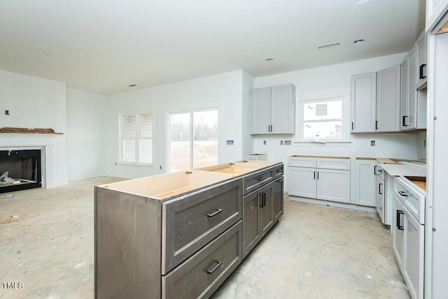 kitchen with gray cabinetry