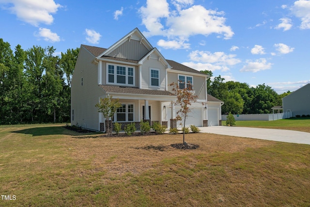 craftsman-style home with a garage and a front lawn