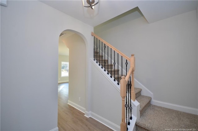 stairway with wood-type flooring