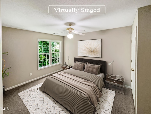 bedroom with carpet floors and ceiling fan