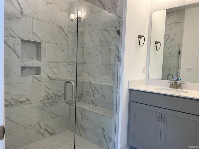 154 Swain St, Clayton, NC 27527 - bathroom with vanity and an enclosed shower