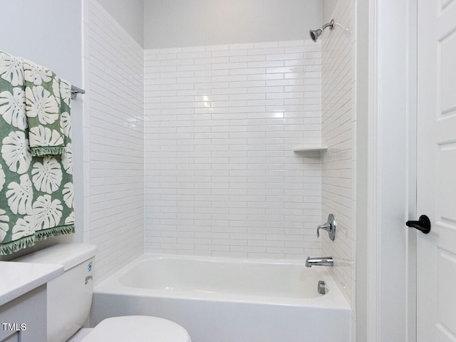 full bath with toilet, vanity, and shower / bathtub combination