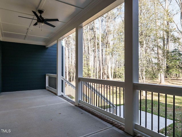 balcony with ceiling fan