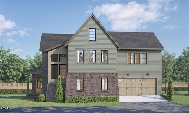 view of front facade featuring a front yard and a garage