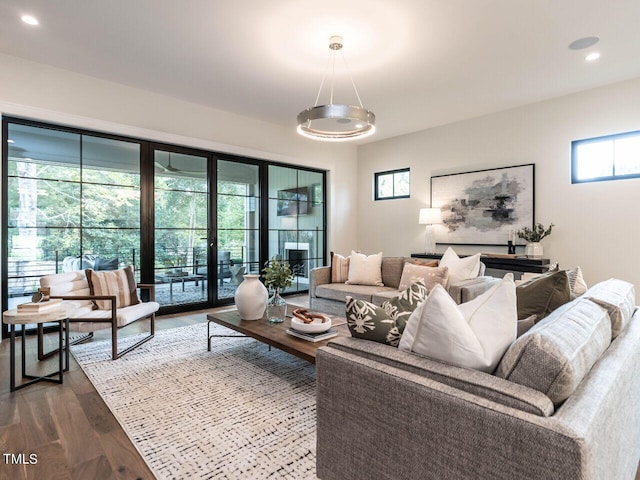 living room with wood-type flooring