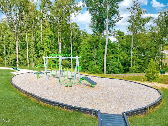 view of jungle gym with a yard