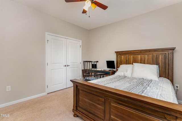 1329 Endgame Ct, Wake Forest, NC 27587 - bedroom featuring light colored carpet, baseboards, a closet, and a ceiling fan