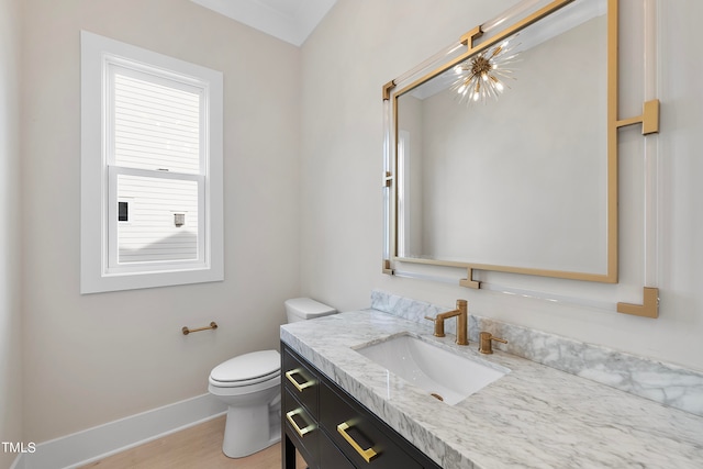 bathroom featuring vanity, toilet, and hardwood / wood-style floors