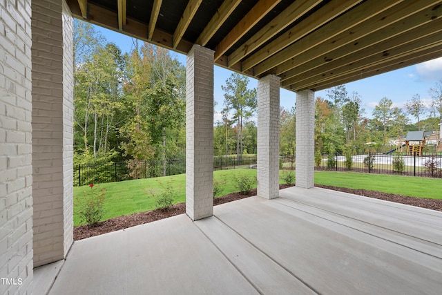 view of patio / terrace featuring a playground