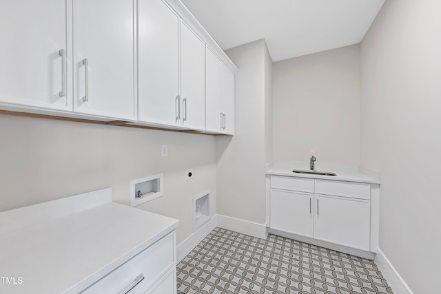 laundry room featuring cabinets, washer hookup, hookup for an electric dryer, and sink