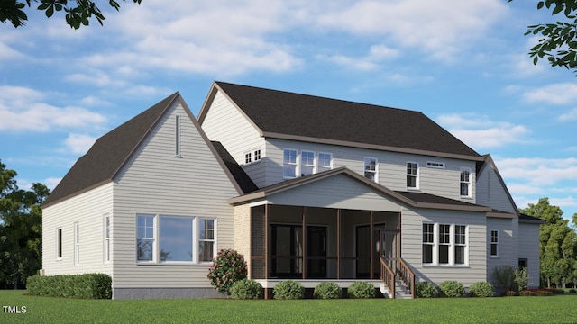 back of house featuring a sunroom and a yard