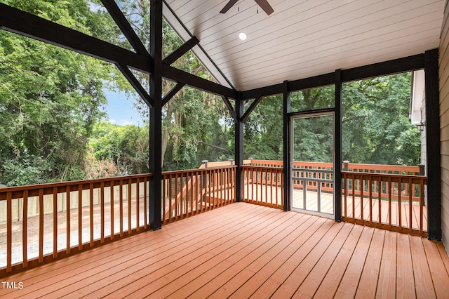 wooden deck with ceiling fan