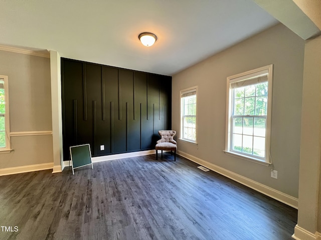 unfurnished room with dark hardwood / wood-style floors