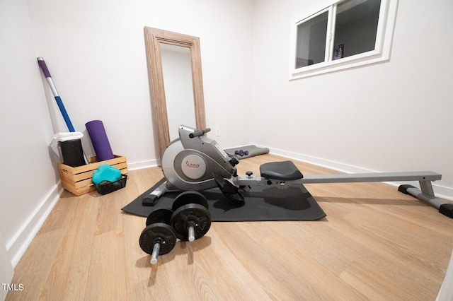 exercise room featuring hardwood / wood-style floors