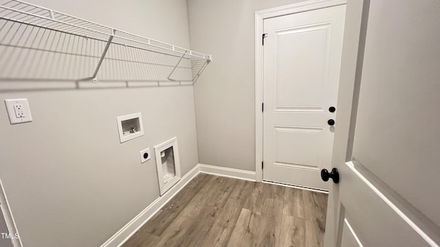 laundry area with hardwood / wood-style floors, electric dryer hookup, and hookup for a washing machine