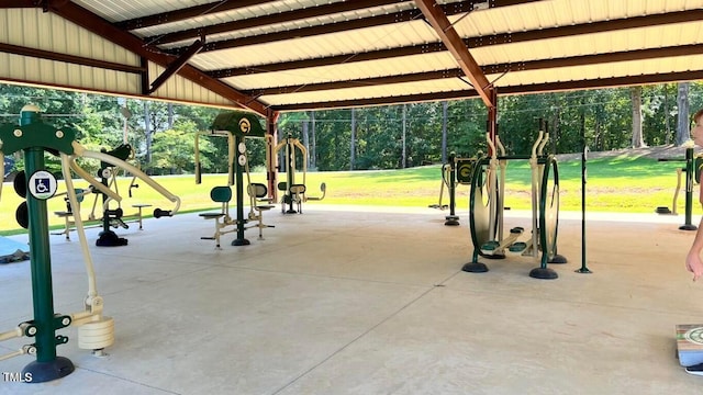 view of community with a playground and a yard