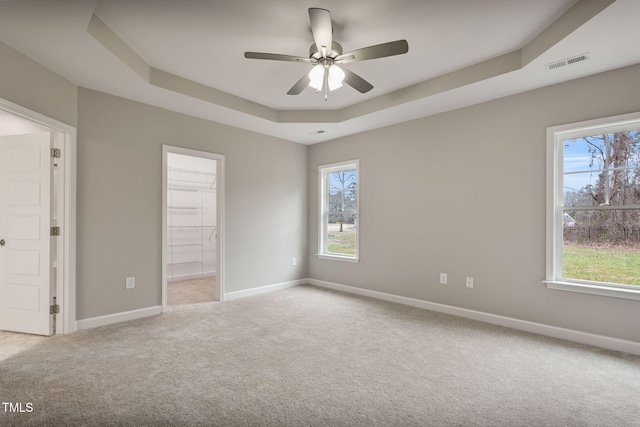 3097 Banks School Rd, Kinston, NC 28504 - unfurnished bedroom with a tray ceiling, light carpet, multiple windows, and baseboards