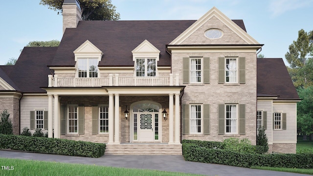 view of front of home with a balcony