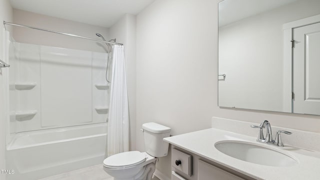 full bathroom with vanity, toilet, and shower / bath combo with shower curtain