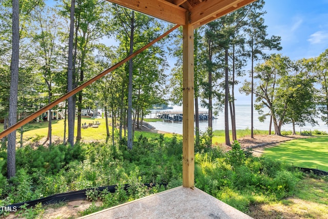 view of patio / terrace featuring a water view